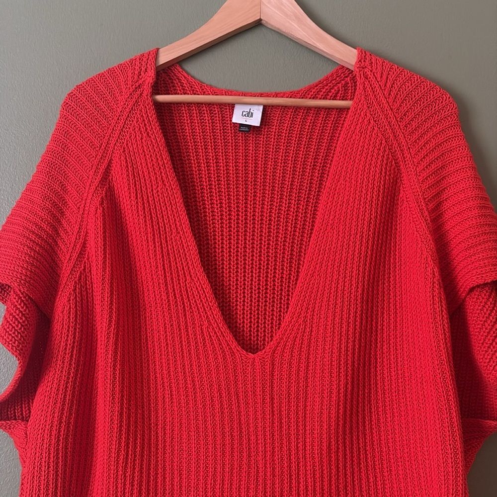 Cabi 5837 Ruby Red Pullover Short Sleeve Knit Sweater Vneck Oversized Sz L - Picture 3 of 7